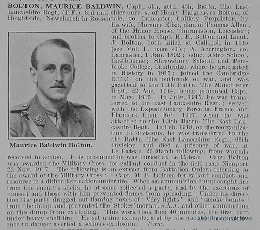 Bolton M B Captain 4th East Lancs Regiment Obit