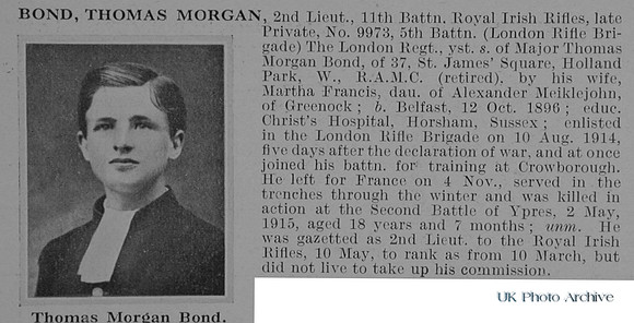Bond T M Pte 9973 5th London Regiment Obit