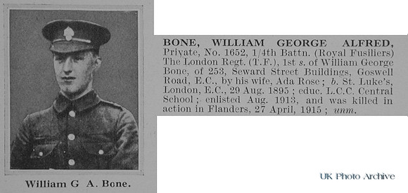 Bone W G A Pte 1652 4th London Regiment Obit