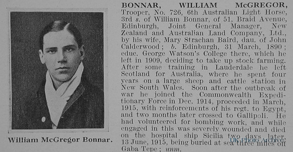 Bonnar W M Tpr 726 6th Australian Light Horse Obit