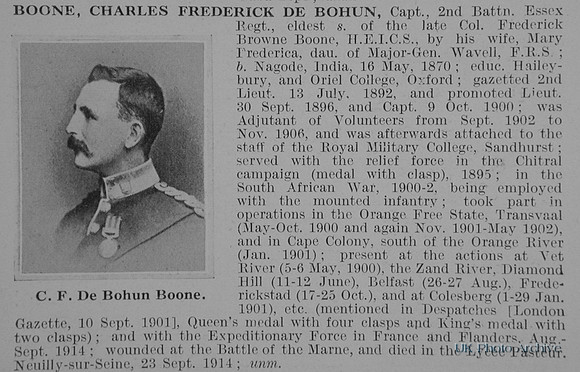Boone C F D B Captain 2nd Essex Regiment Obit
