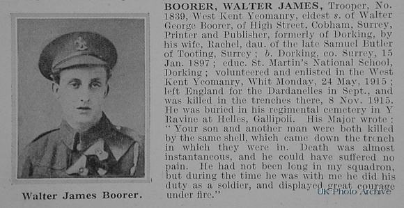 Boorer W J Tpr 1839 West Kent Yeomanry Obit
