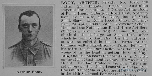 Boot A Pte 1076 7th Australain Infantry Obit