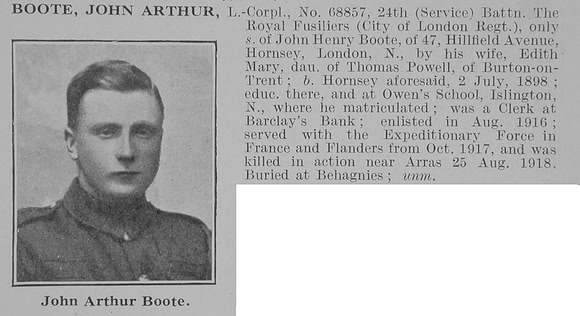Boote J A LCpl 24th Royal Fusiliers Obit
