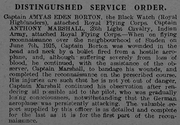Borton A E Captain DSO Royal Flying_ Corps And Marshall A Captain DSO Royal Flying Corps DSO Citations The Graphic 5th July 1915