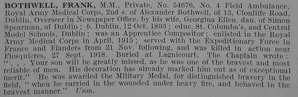 Bothwell F Pte MM Royal Army Medical Corps Obit