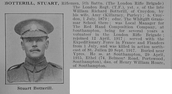 Botterill S Rfn 5th London Regiment Obit