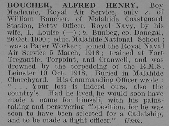 Boucher A H Boy Mech Royal Naval Air Service Obit