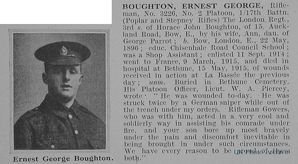 Boughton E G Rfn 3226 17th London Regiment Obit