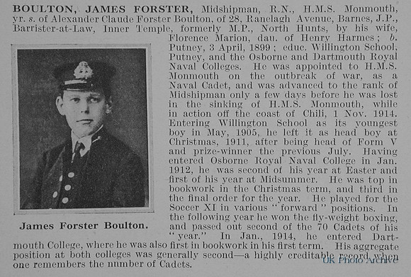 Boulton J F Midshipman HMS Monmouth Royal Navy Obit