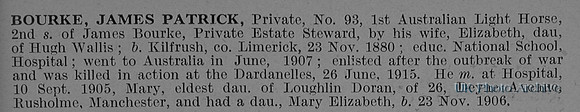 Bourke J P Pte 93  1st Australian Light Horse Obit