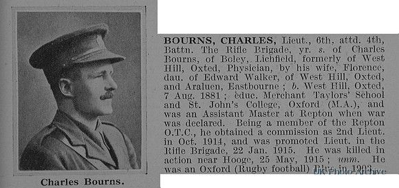 Bourns C Lt 6th Attd 4th Rifle Brigade Obit