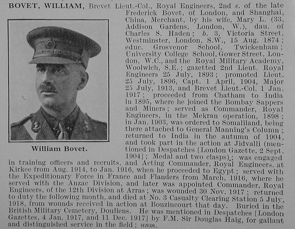 Bovet W Brevet Lt Col Royal Engineers Obit