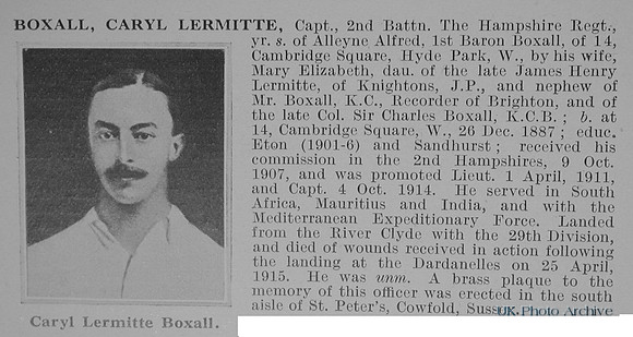 Boxall C L Captain 2nd Hampshire Regiment Obit