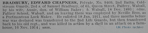 Bradbury E C Pte 9409 2nd Coldstream Guards Obit
