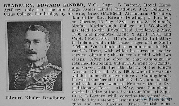 Bradbury E K Captain VC Royal Horse Artillery Obit
