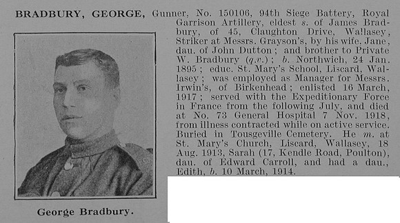 Bradbury G Gnr 150106 Royal Garrison Artillery Obit