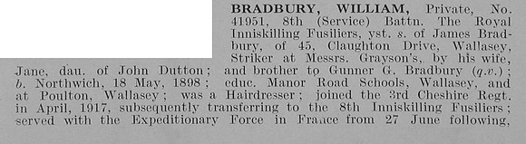 Bradbury W Pte 41951 8th Royal Inniskilling Fusiliers Obit Part 1