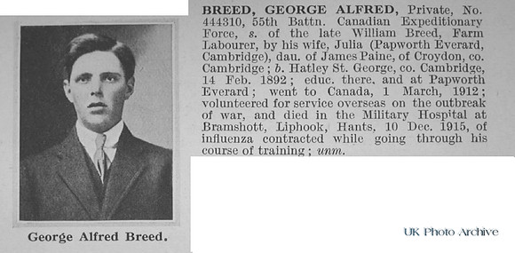 Breed G A Pte 444310 55th Canadian Infantry Obit
