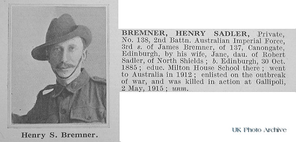 Bremner H S Pte 138 2nd Australian Infantry Obit