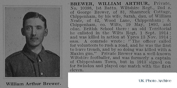 Brewer W A Pte 1st Wiltshire Regiment Obit