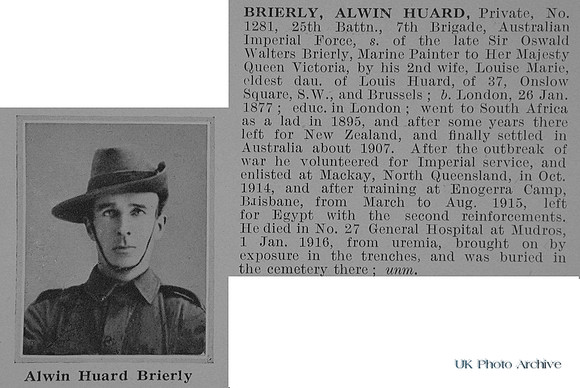 Brierly A H Pte 1281 25th Australian Infantry Obit