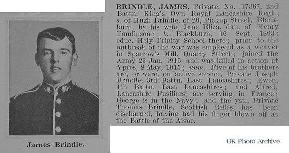 Brindle J Pte 17367 2nd Kings Own Obit