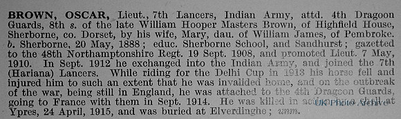 Brown O Lt 4th Dragoon Guards Obit