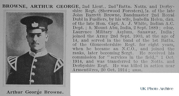 Browne A G 2nd Lt 2nd Notts & Derby Regiment Obit