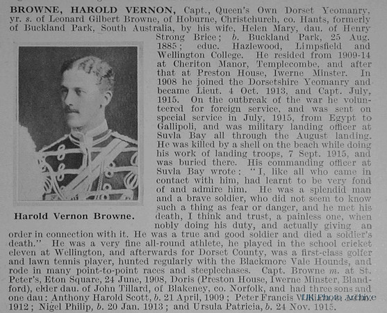 Browne H V Captain Dorset Yeomanry (Queen's Own) Obit