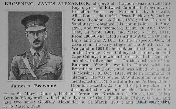 Browning J A Major 2nd Dragoon Guards (Queen's Bays) Obit