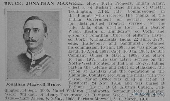 Bruce J M Major 107th Indian Pioneers Indian Army Obit