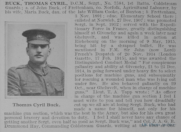 Buck T C Sergt DCM 7584 1st Coldstream Guards Obituary Part 1