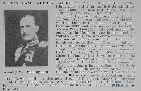 Buckingham A W Major 3rd Attd 5th Gordon Highlanders Obit