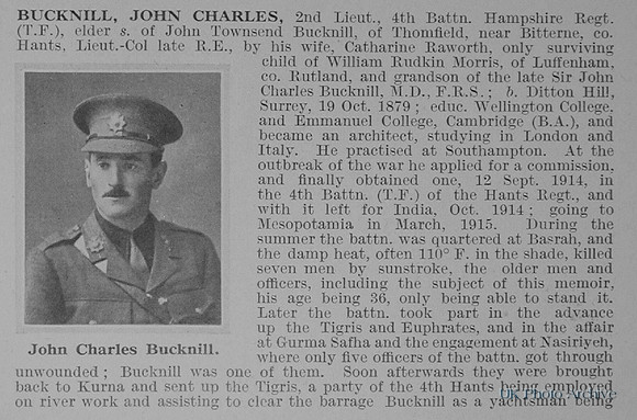 Bucknill J C 2nd Lt 4th Hampshire Regiment Obituary Part 1