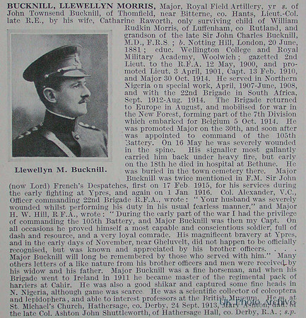 Bucknill L M Major Royal Field Artillery Obit