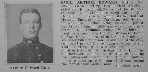 Bull A E Fitter 42616 Royal Field Artillery Obit