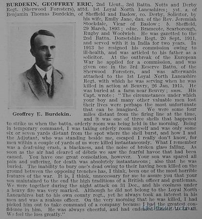 Burdekin G E 2nd Lt 3rd Notts And Derby Regiment Obit