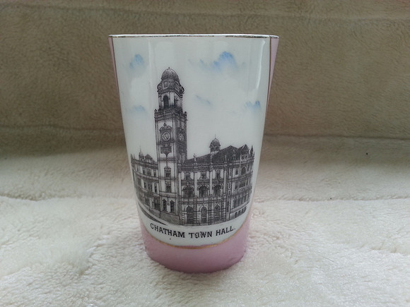Victorian Pink Lustre Souvenir Ware Beaker/Vase Chatham Town Hall