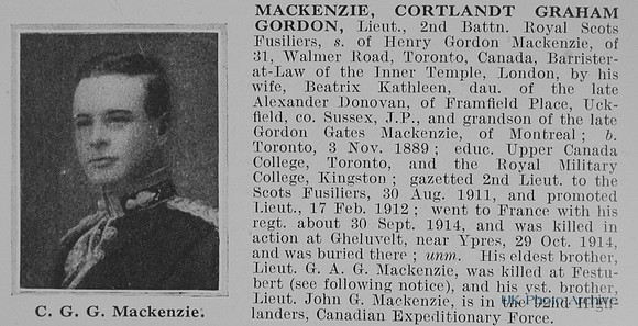 MacKenzie C G G Lt 2nd Royal Scots Fusiliers Obit