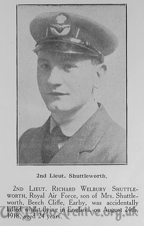 Shuttleworth R W 2nd Lt Royal Air Force