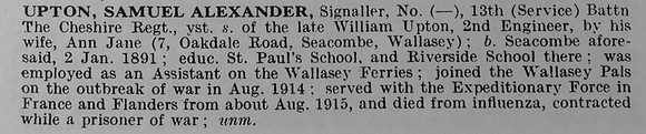 Upton S A Sig 13th Cheshire Regiment