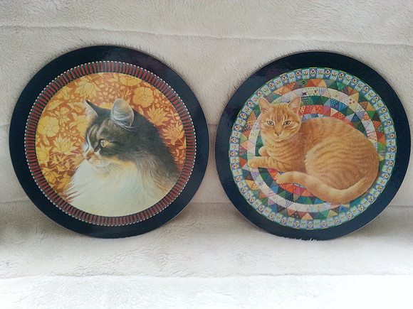 Set Of Six Vintage Cloverleaf Table/Placemats Circular Cats Design Cork Backed