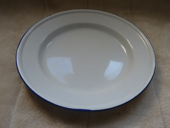 Vintage Enamel Bumper Harvest Blue And White Plate