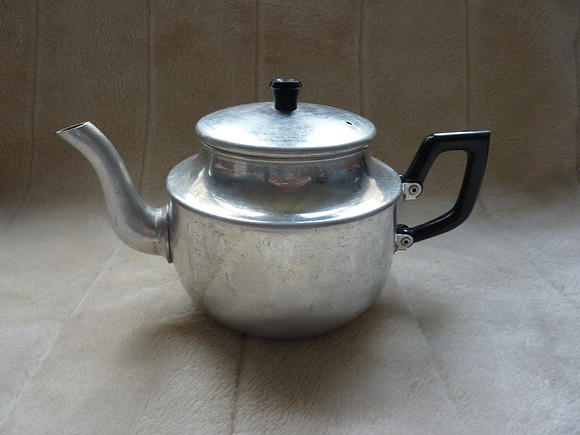 Vintage Aluminium Teapot With Knitted Tea Cosy