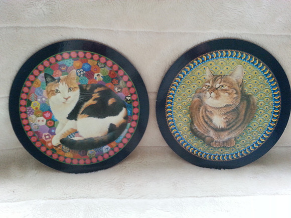 Set Of Six Vintage Cloverleaf Table/Placemats Circular Cats Design Cork Backed