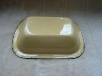 Vintage Green And Cream Enamel Roasting Dish