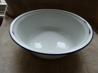 Large Vintage White And Blue Bumper Harvest Enamel Washing Up Bowl