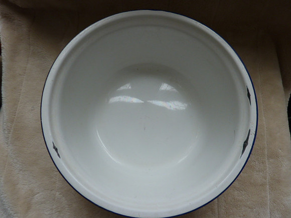Large Vintage White And Blue Bumper Harvest Enamel Washing Up Bowl
