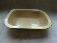 Vintage Green And Cream Enamel Roasting Dish